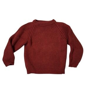 Lands End Mens Sweater Wool Ribbed Donegal Fisherman Heavy Rust Orange Large